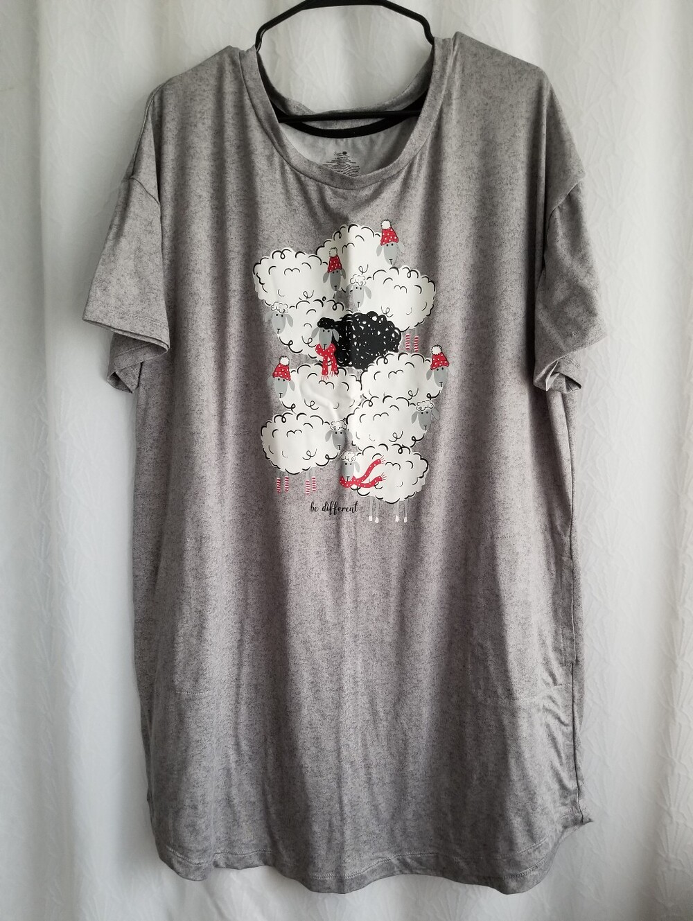 Sweet Treasures Gray Sleeping T Shirt Gown Sheep Graphic L/XL